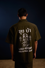 [UNISEX] LOCO MOSQUITO TATTOO NYLON SAK YANT SHIRT (GREEN): Alternate View #4