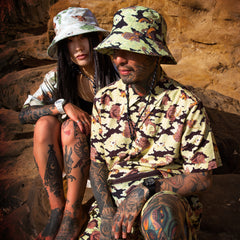 [UNISEX] BANGXGANJI X LOCO MOSQUITO YOKAI CAMO BUCKET HAT (BROWN / GREEN): Alternate View #3